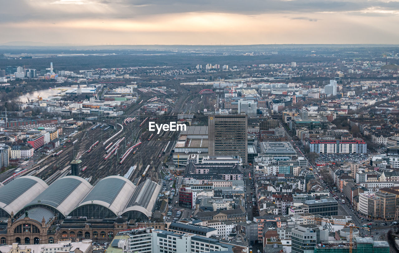 Panoramic view of the cityscape of the city of frankfurt the financial centre of germany europe