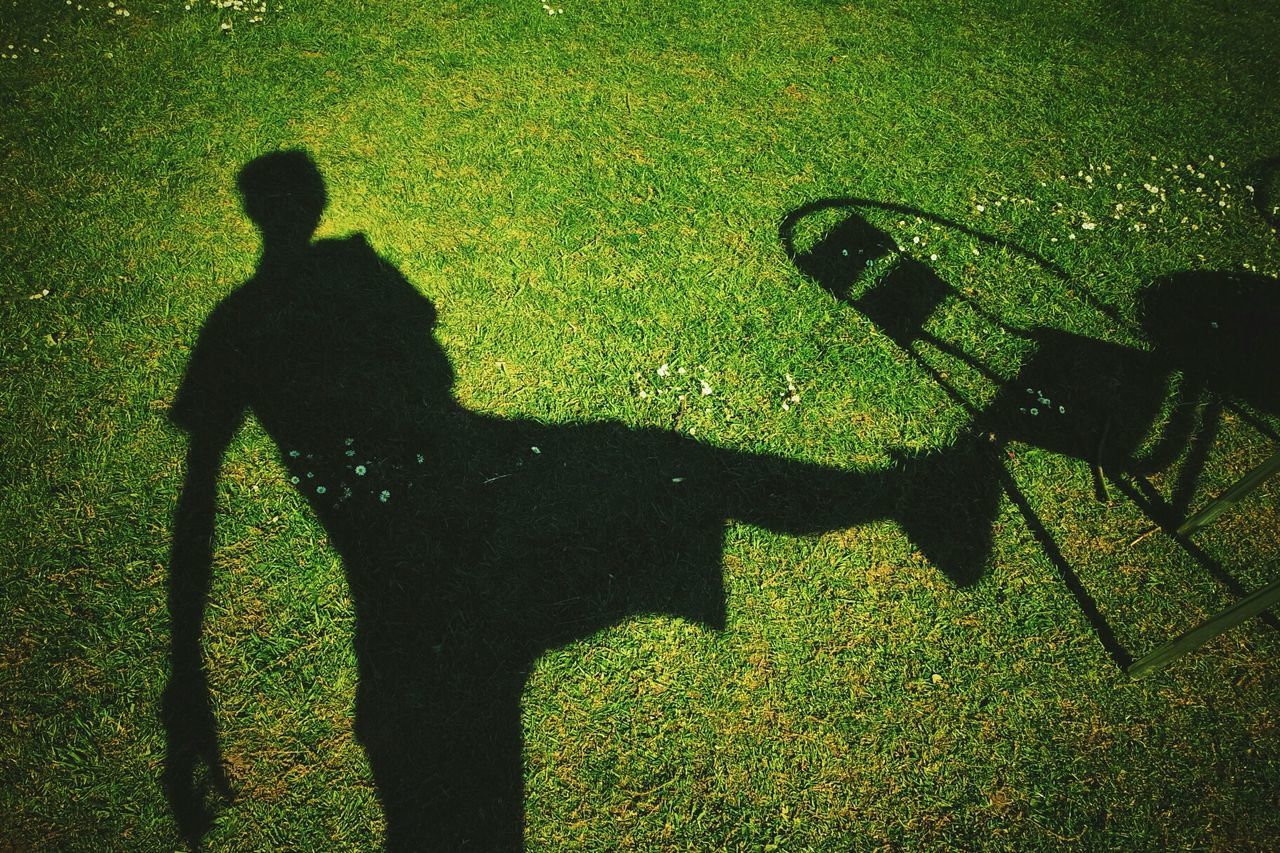 Shadow of a man on grassland