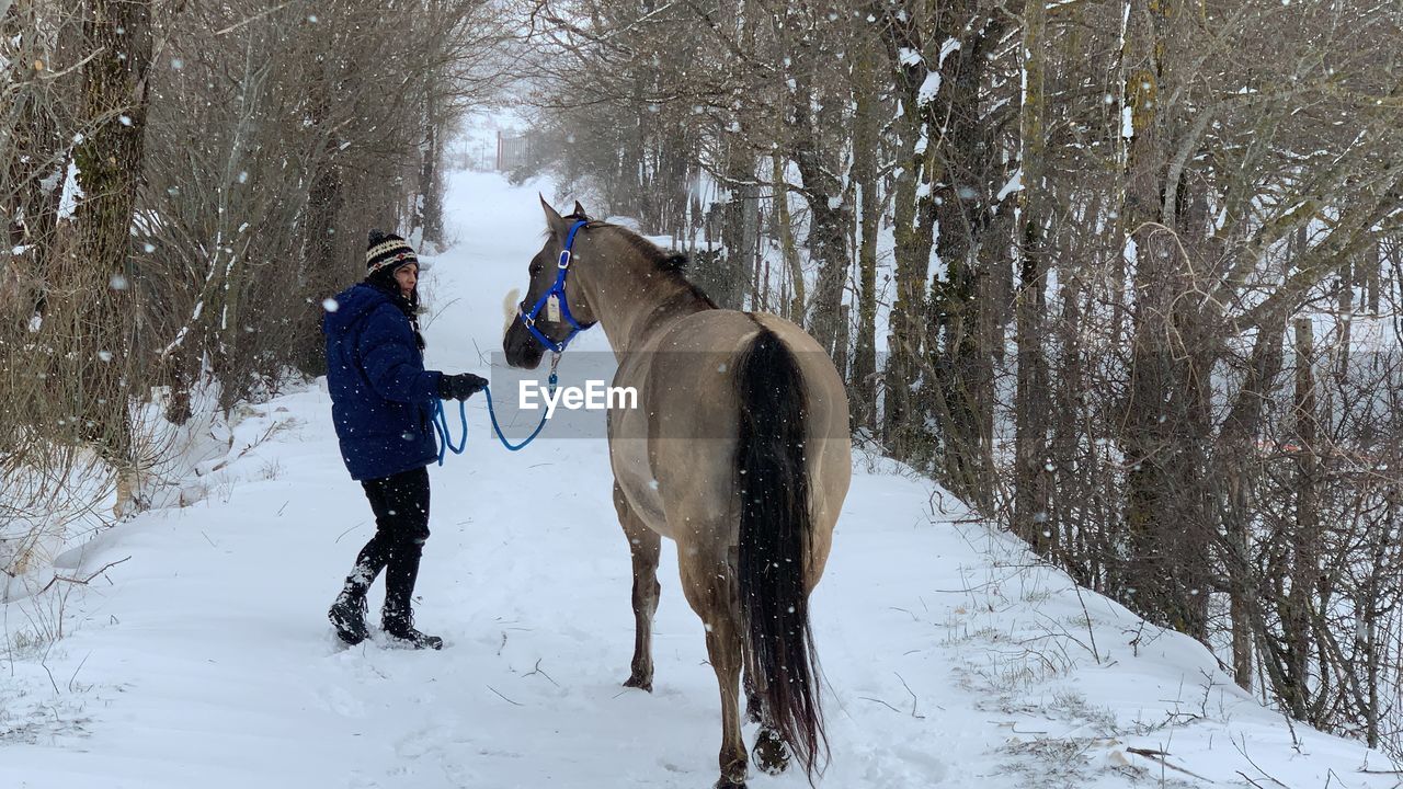Happyness running on snow covered field with my horse