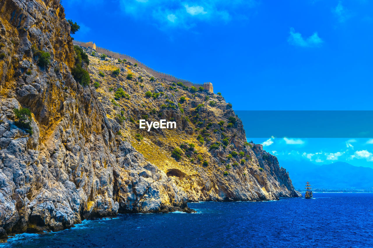 Scenic view of sea against blue sky