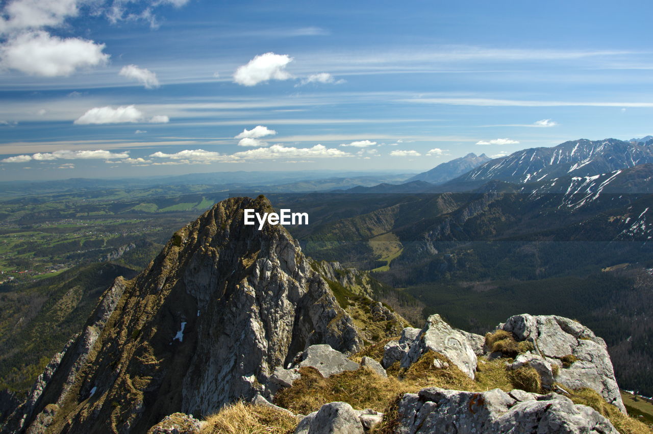 Scenic view of rocky mountains against sky