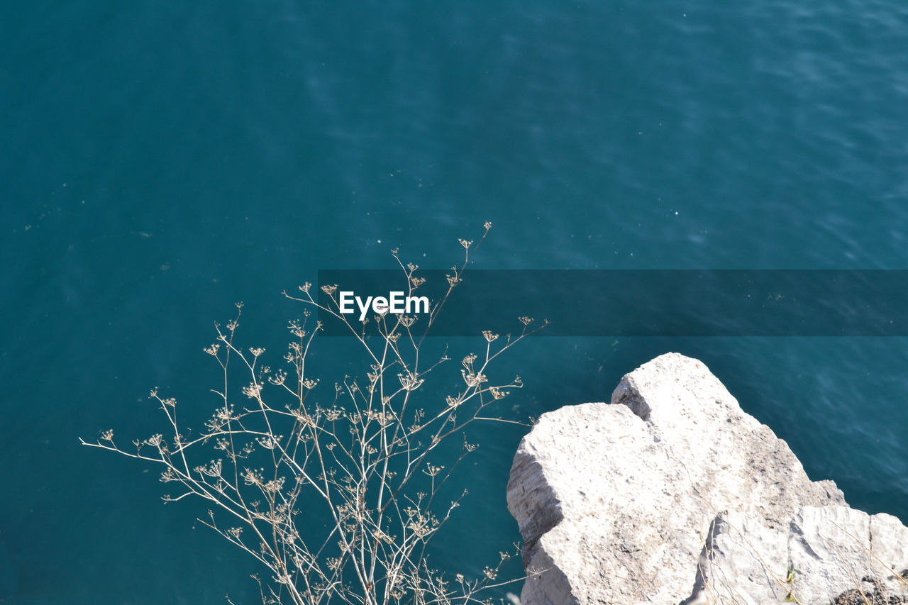 High angle view of rocks by sea