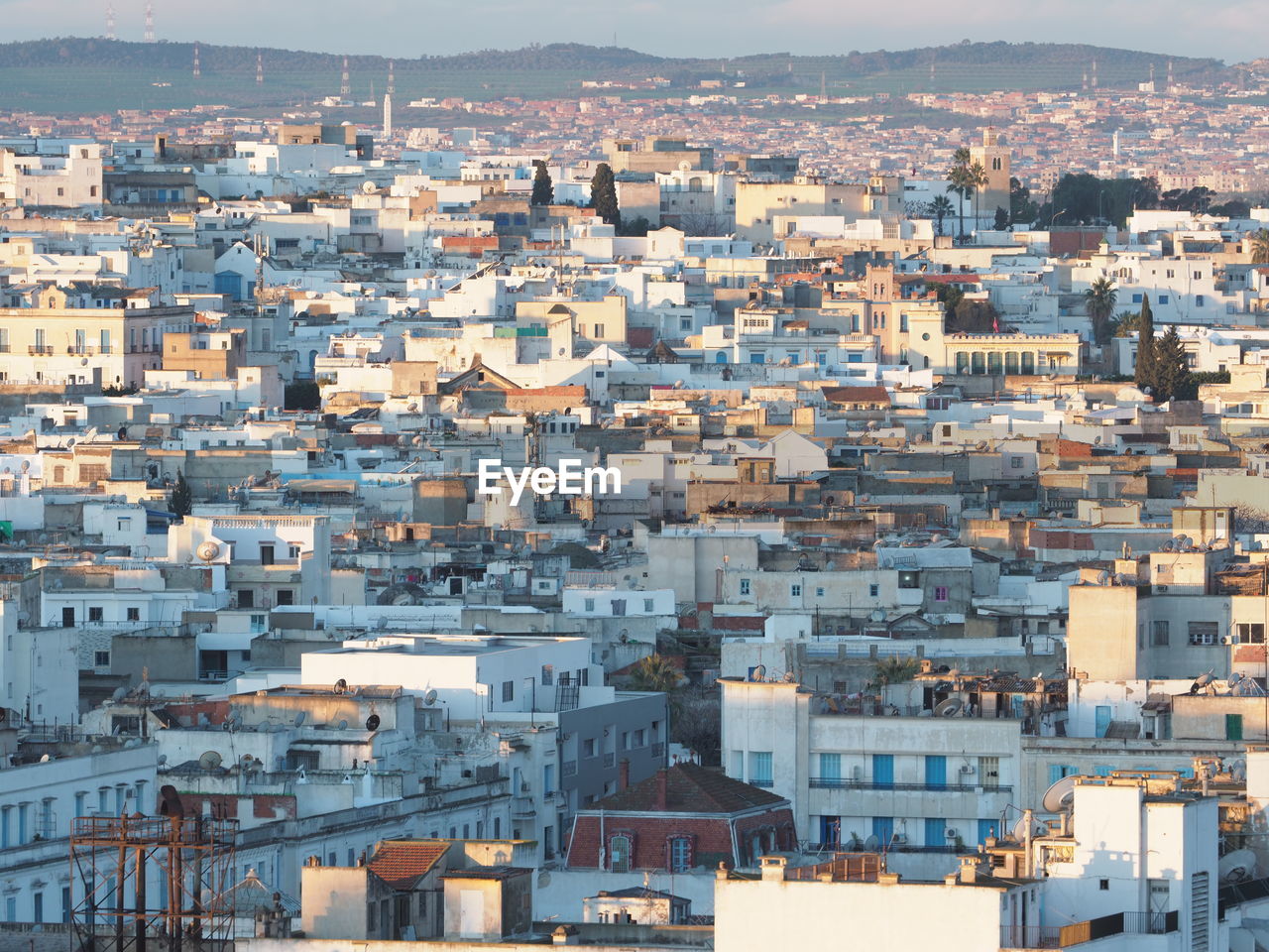 High angle view of buildings in city