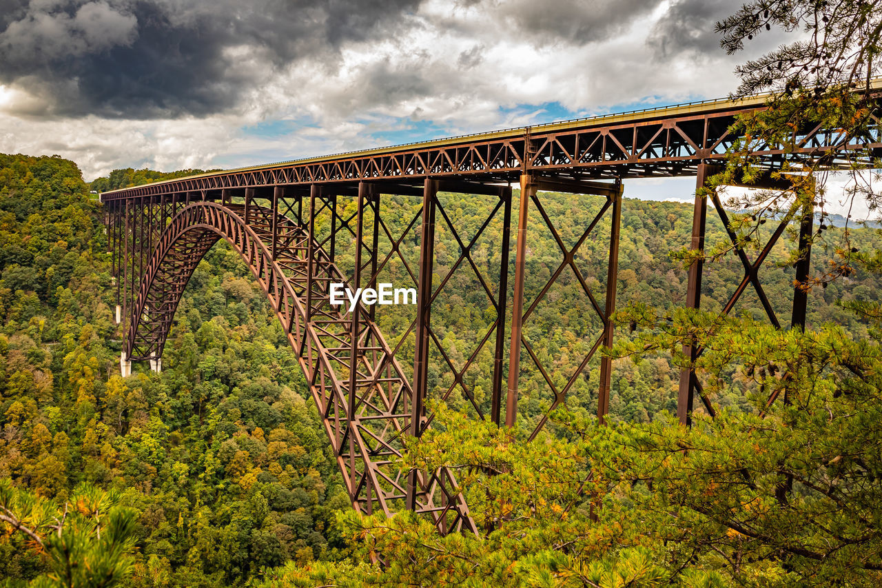 bridge, architecture, built structure, cloud, sky, nature, plant, transportation, rail transportation, railway bridge, tree, no people, viaduct, landscape, environment, land, water, transport, outdoors, rural area, autumn, forest, beauty in nature, train, travel destinations, scenics - nature, day, track, travel, non-urban scene, railroad track, flower, low angle view, tranquility