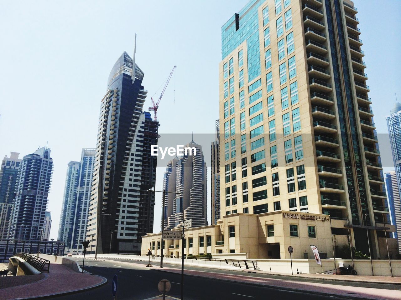 Low angle view of buildings against clear sky