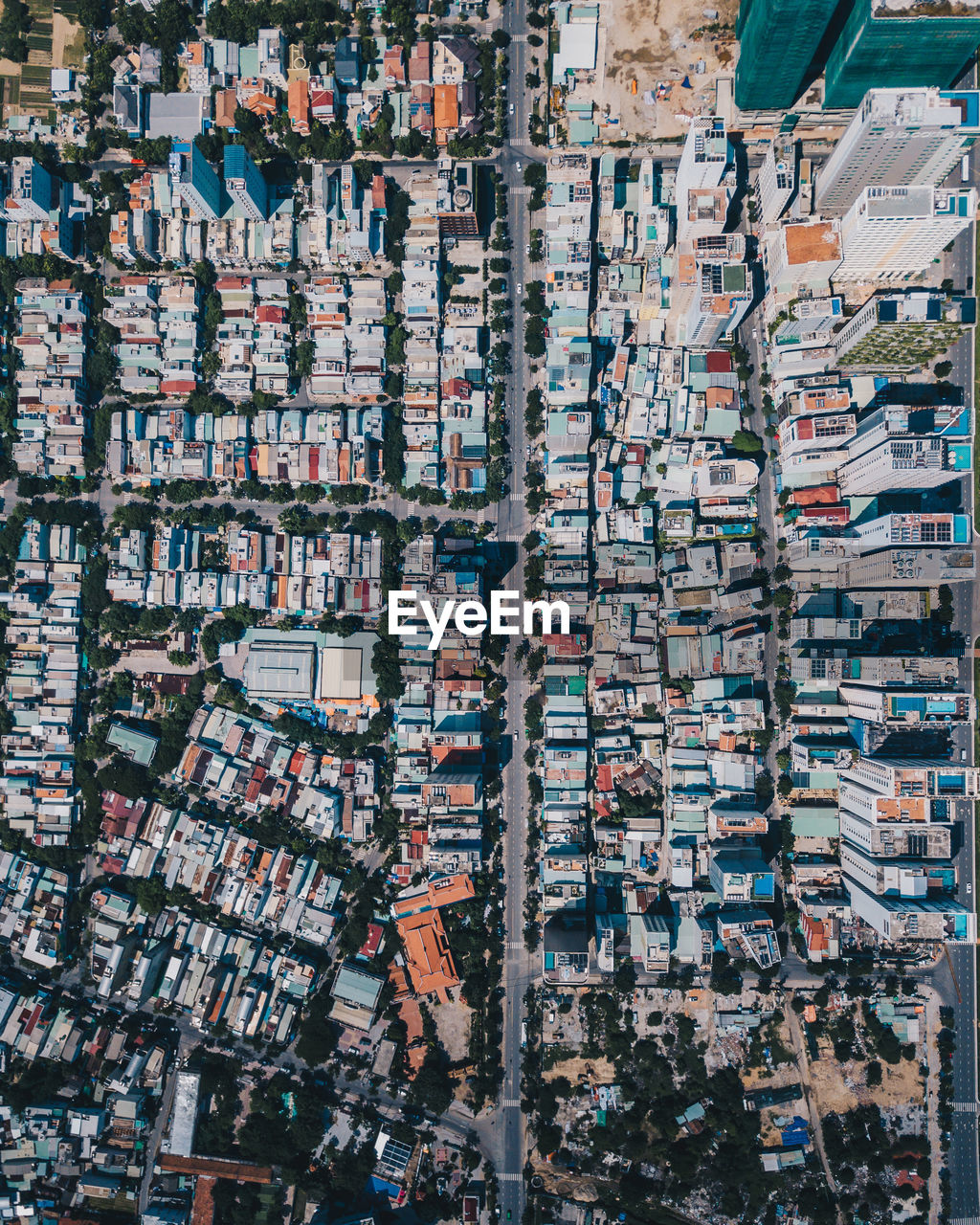 High angle view of buildings in city