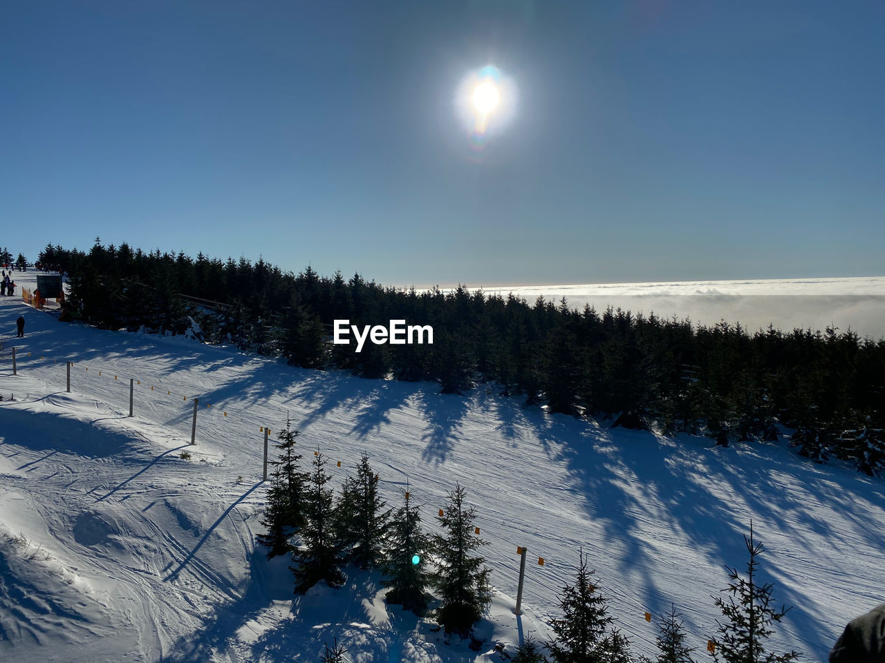 Scenic view of snow covered mountains against sky