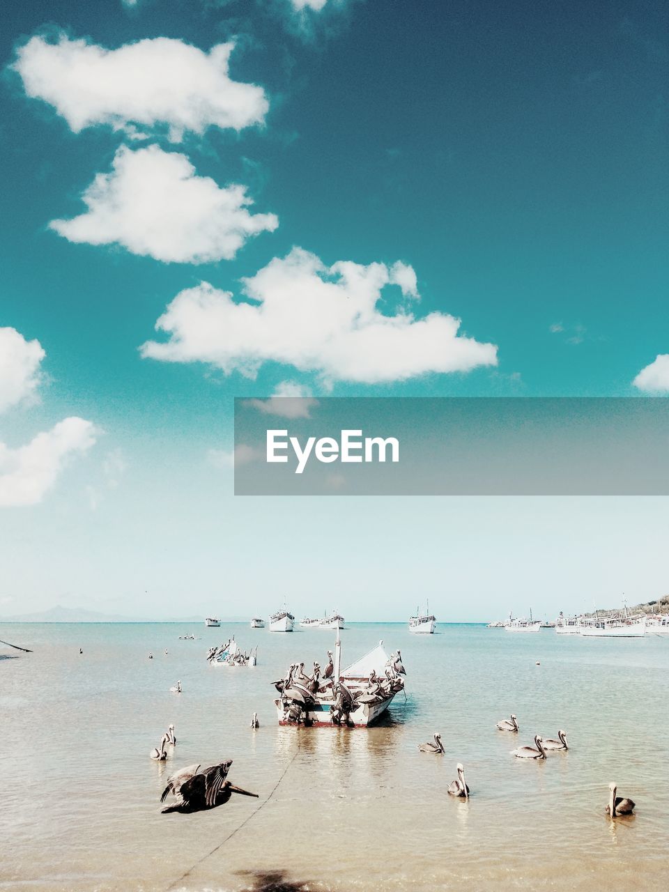 BOATS MOORED ON SEA AGAINST SKY