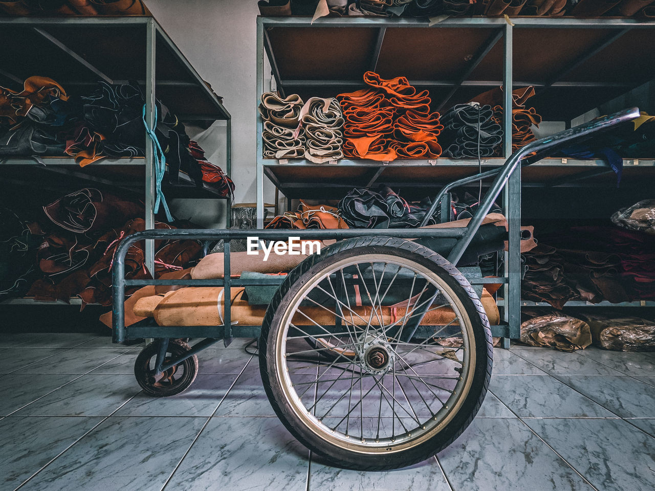 Bicycle parked on display at store