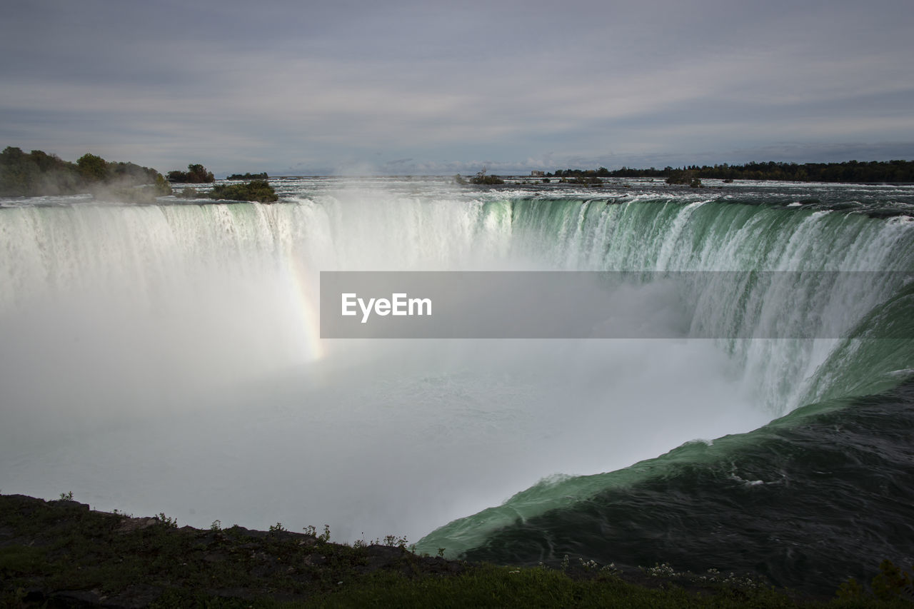 SCENIC VIEW OF WATERFALL AGAINST SKY DURING SUNSET