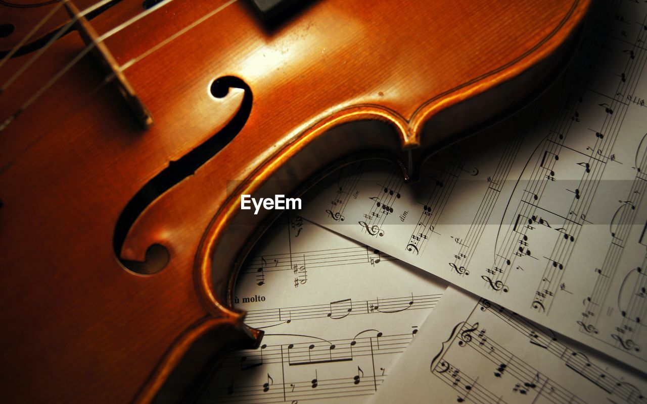 High angle view of piano