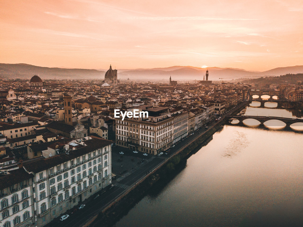 High angle view of river amidst buildings in city