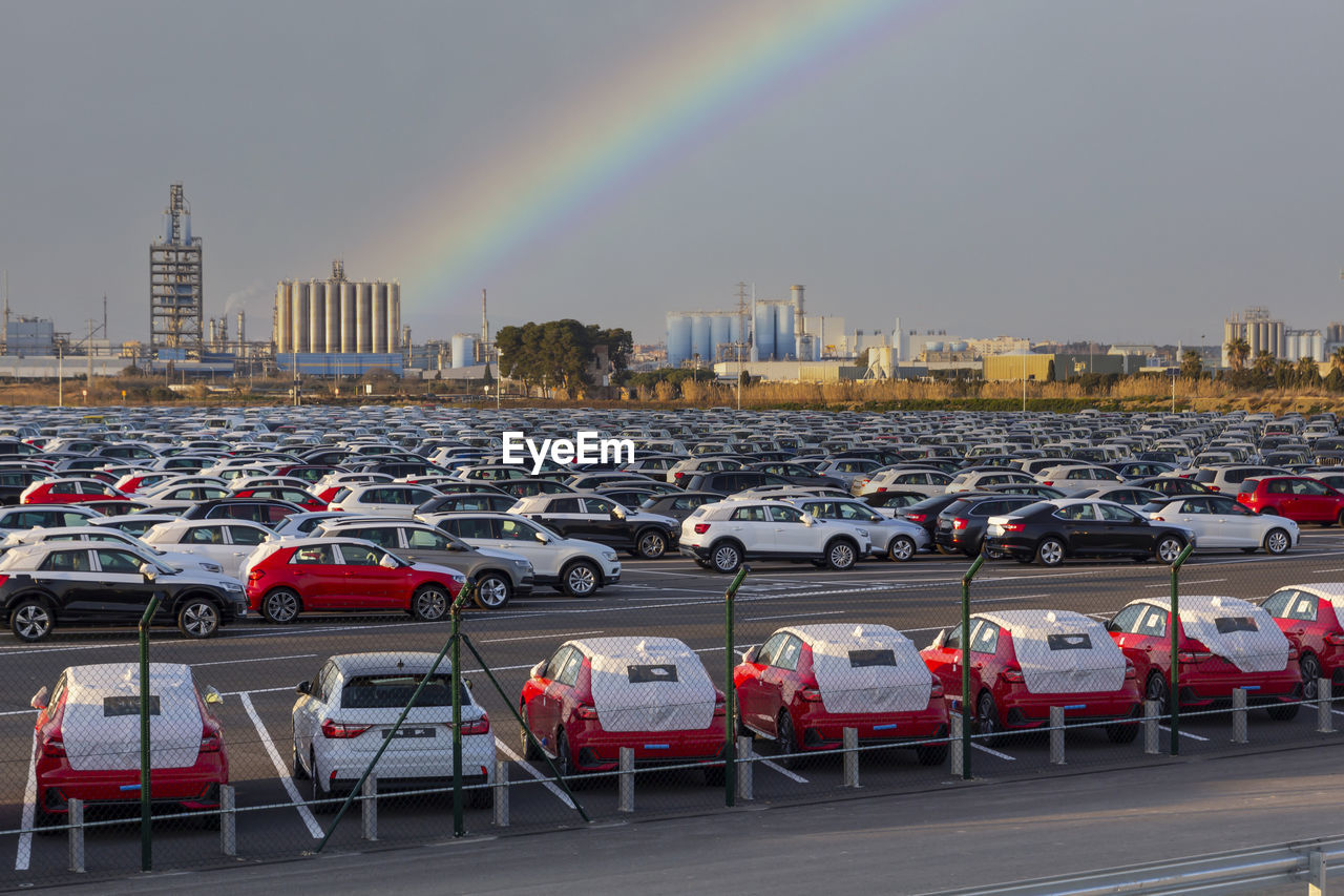 Import of new cars for sale in a parking