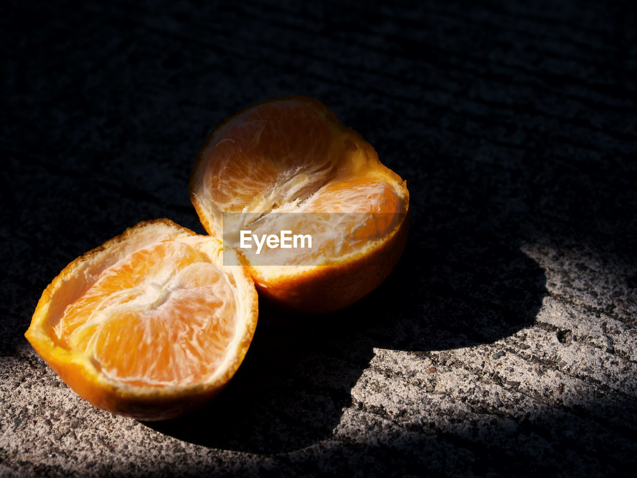 high angle view of lemon slice on table