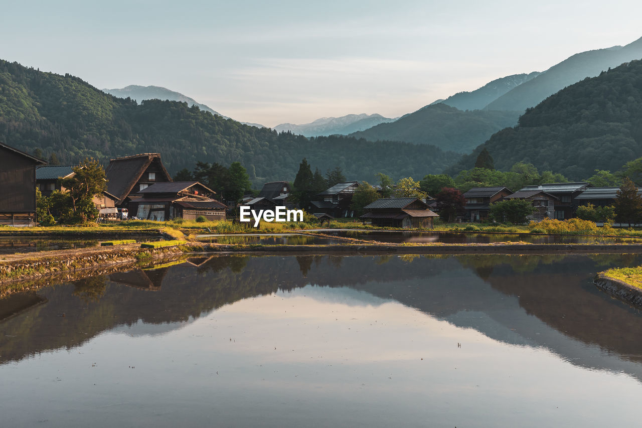 Breathtaking landscapes with rice paddies in shirakawago