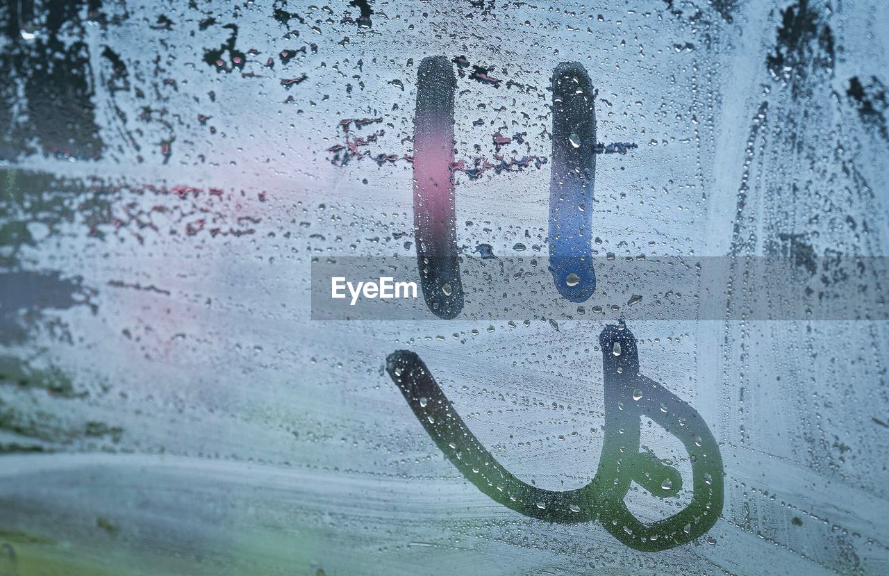 CLOSE-UP OF WET GLASS WINDOW AGAINST RAIN