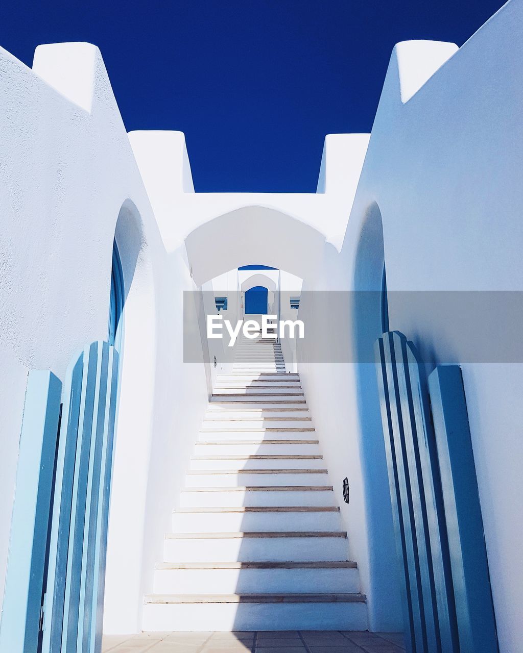 Low angle view of staircase against clear sky