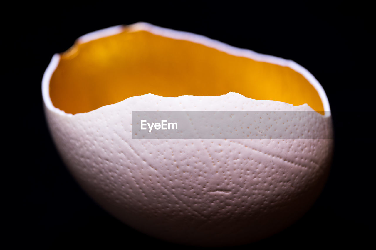 Close-up of egg against black background