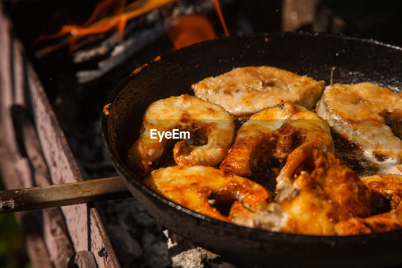 close-up of food in cooking pan