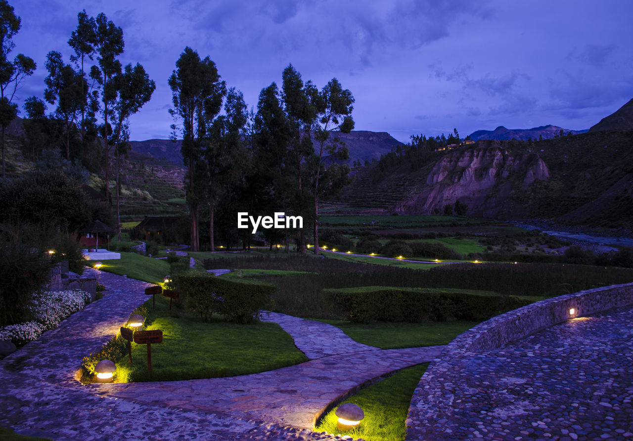 Scenic view of colca canyon against sky at dusk