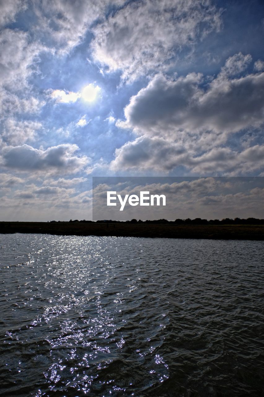 VIEW OF CALM BLUE SEA AGAINST CLOUDY SKY