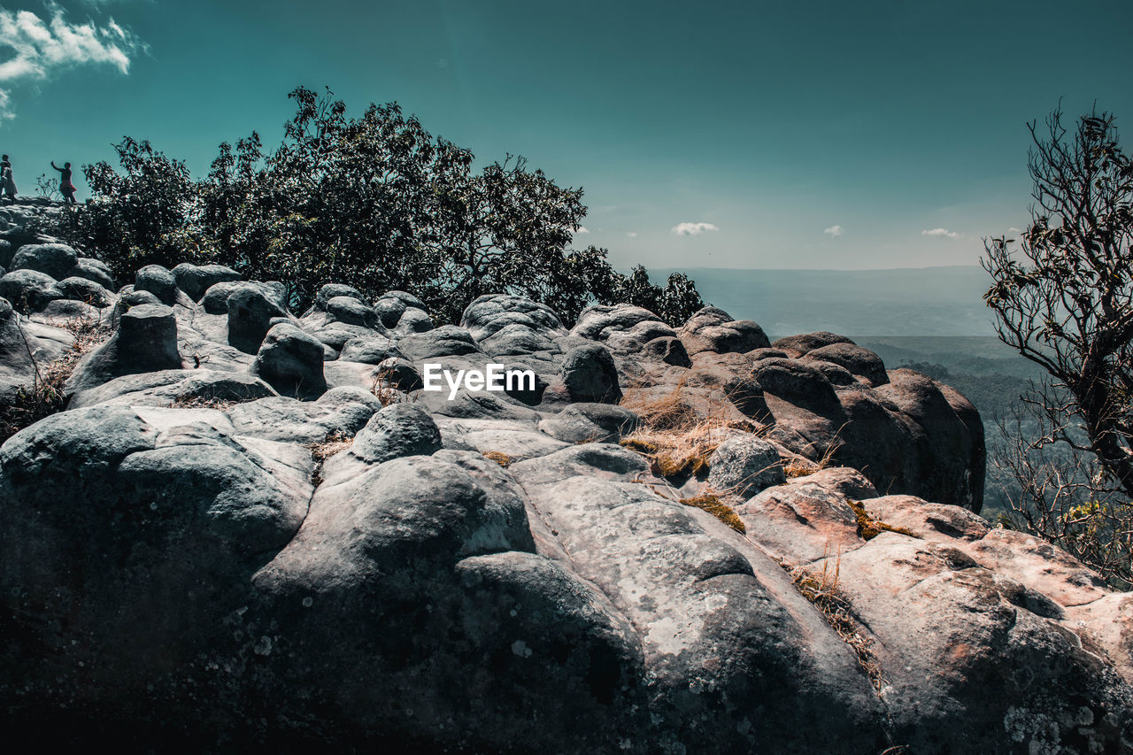 VIEW OF ROCKS IN SEA AGAINST SKY