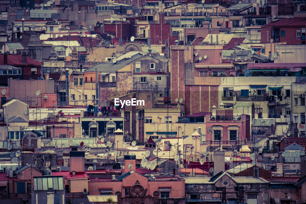 High angle view of buildings in city