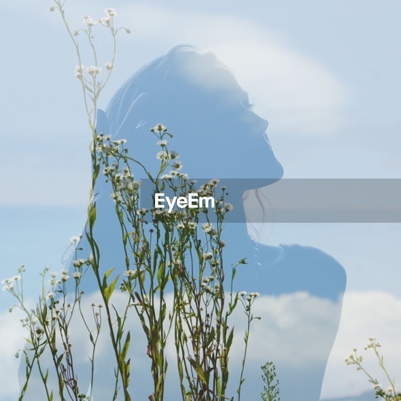 LOW ANGLE VIEW OF WOMAN ON PLANTS AGAINST SKY