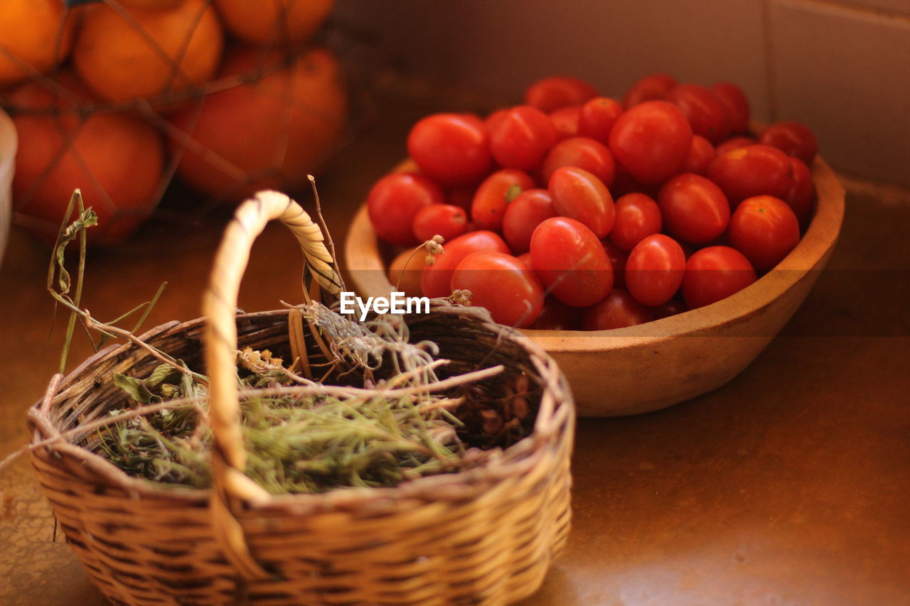 CLOSE-UP OF STRAWBERRIES IN BASKET