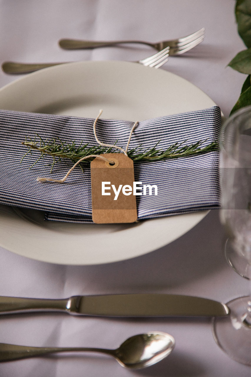 High angle view of place setting on table