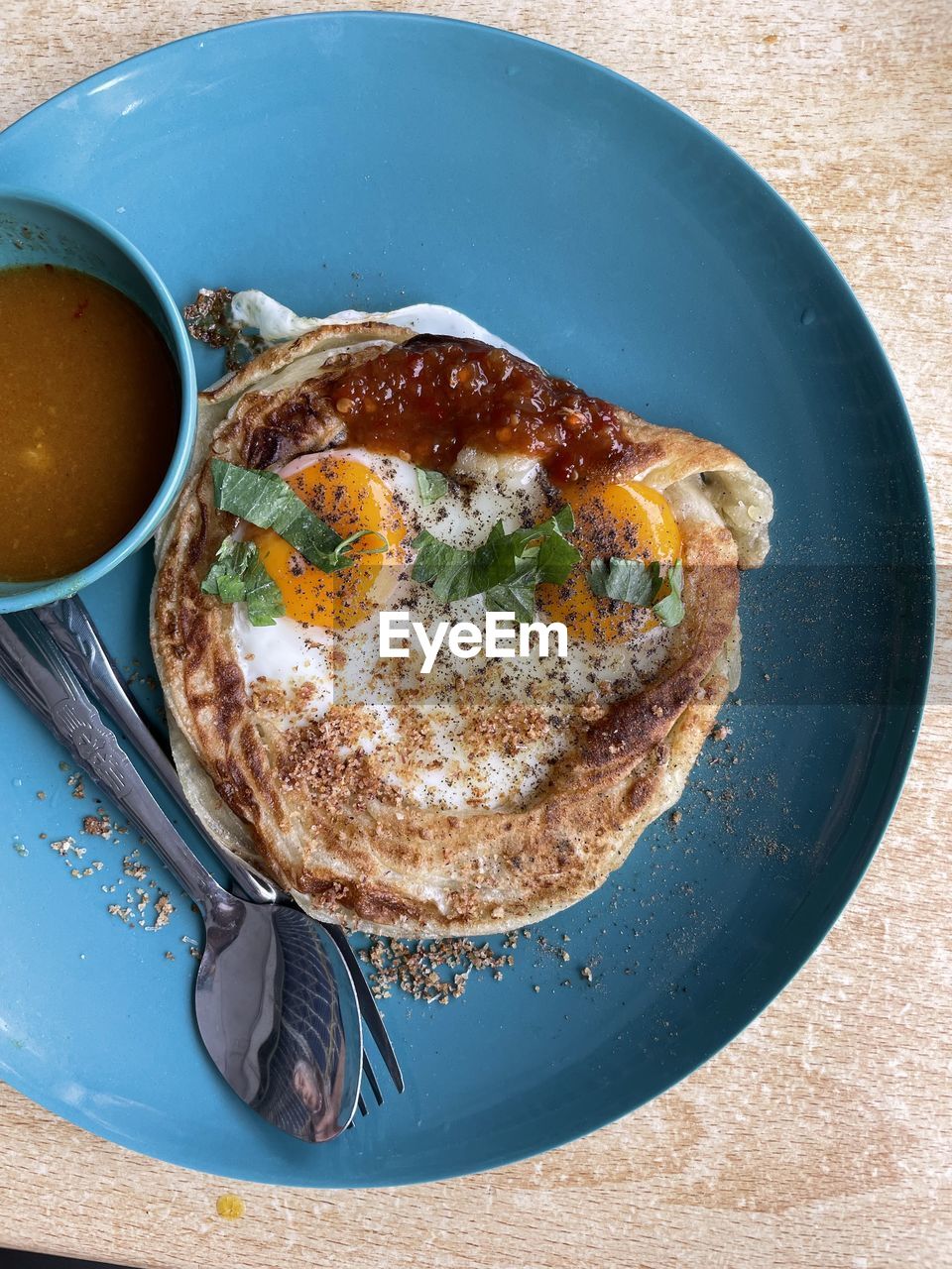 High angle view of food in plate on table