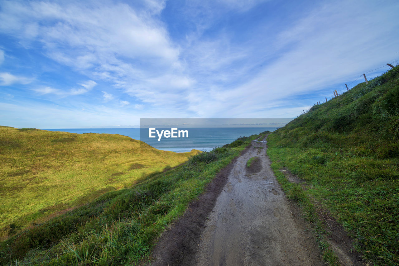 ROAD AMIDST SEA AGAINST SKY