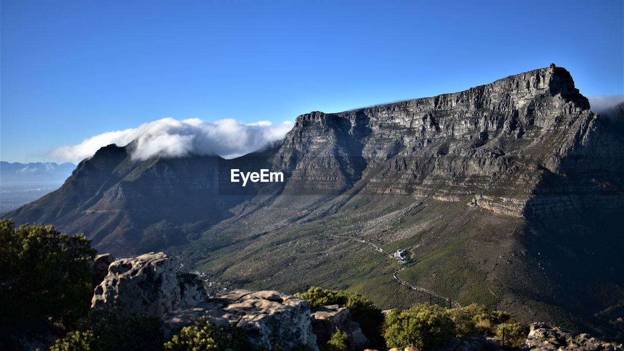 Scenic view of table mountain against sky in a wonderful sunrise