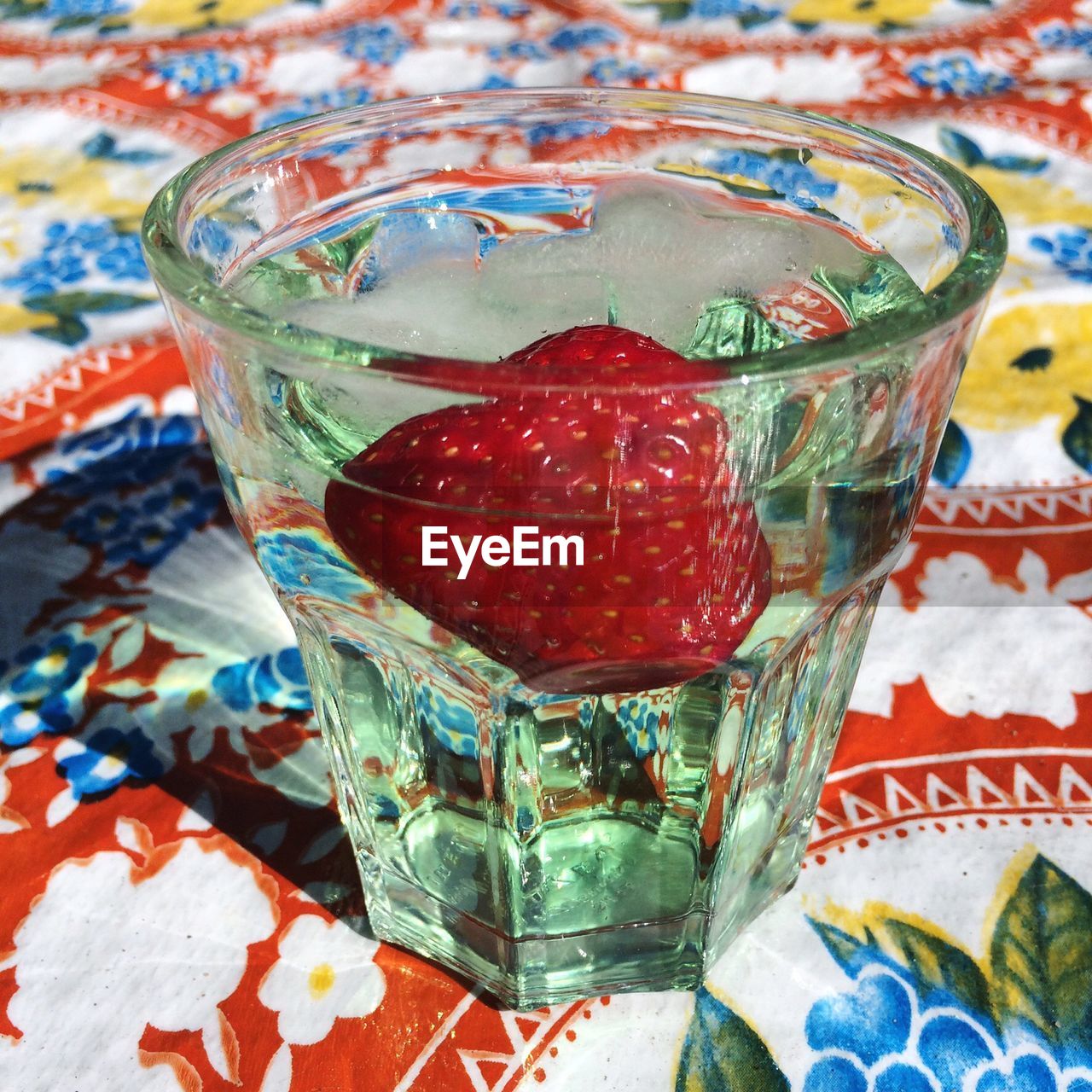 Close-up of strawberry drink on table