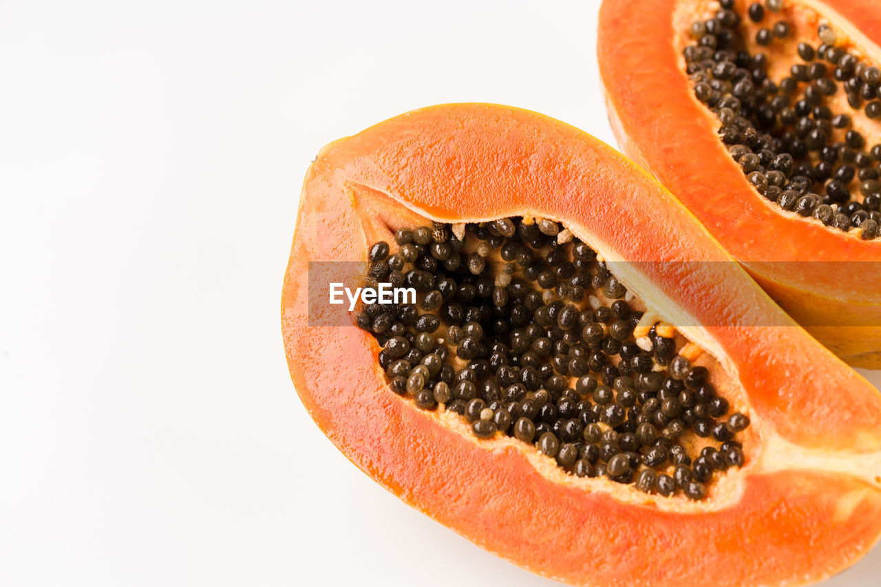 Fresh papaya slice on the white background