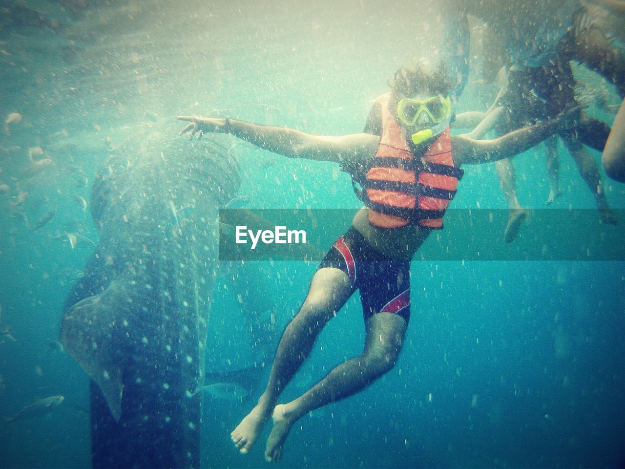 Young woman snorkeling undersea