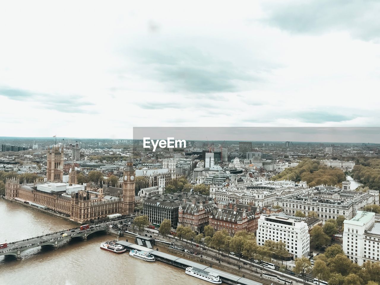 High angle view of river amidst buildings in city