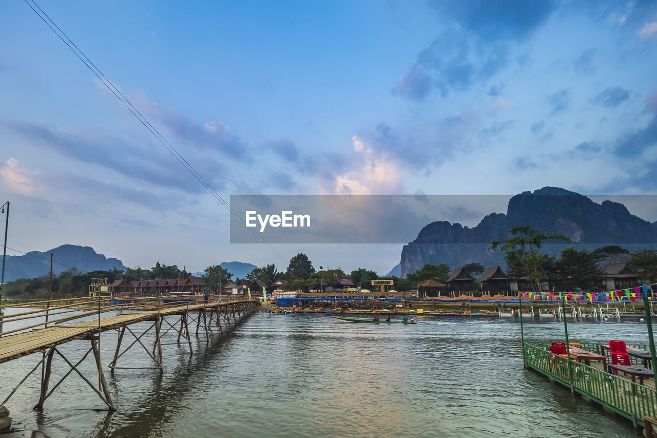 Sunrise on the song river, vang vieng, vientiane, laos