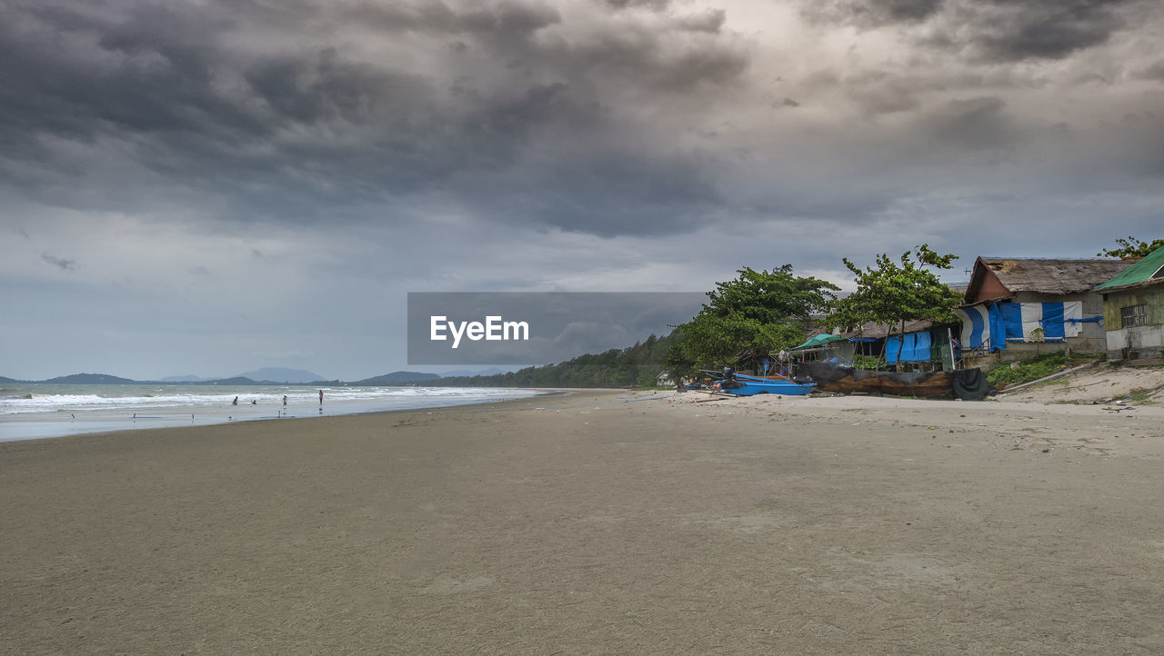 Scenic view of beach by sea against sky