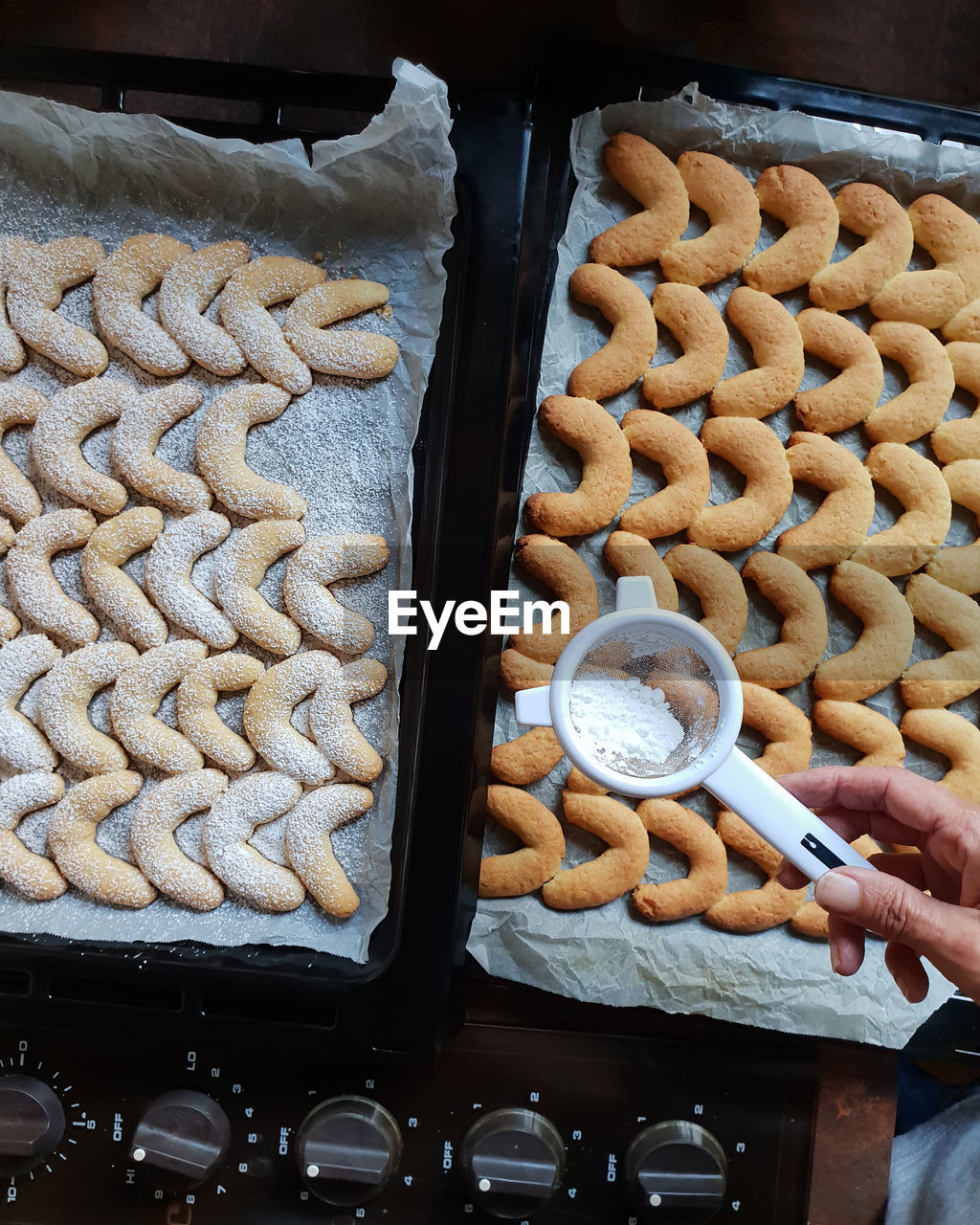 High angle view of person preparing food