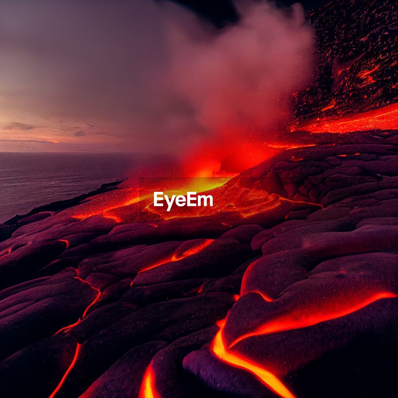lava, volcano, geology, power in nature, beauty in nature, land, heat, landscape, nature, erupting, environment, mountain, no people, island, water, red, night, active volcano, scenics - nature, outdoors, glowing, non-urban scene, natural phenomenon, motion, flowing, volcanic landscape, travel destinations, sea, molten, sky, accidents and disasters, physical geography, sign, smoke, communication