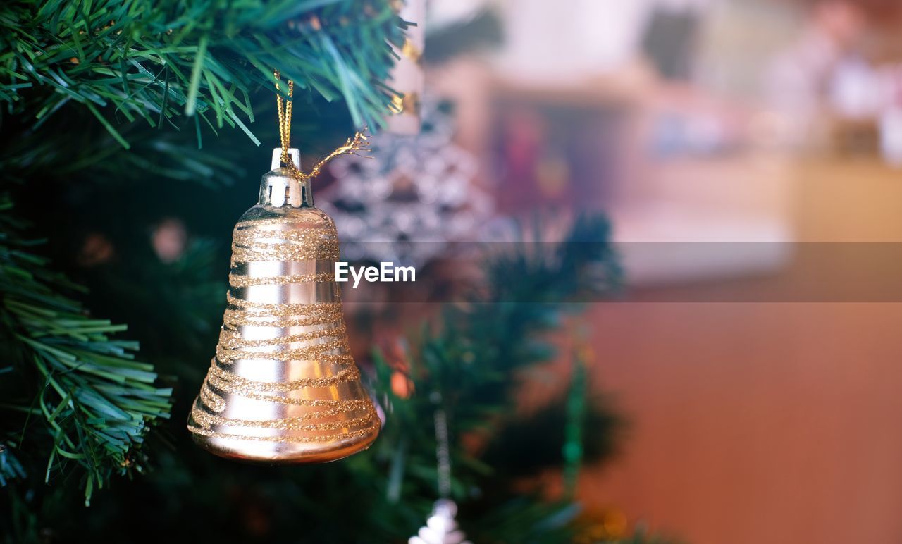 Close-up of christmas decoration hanging on tree