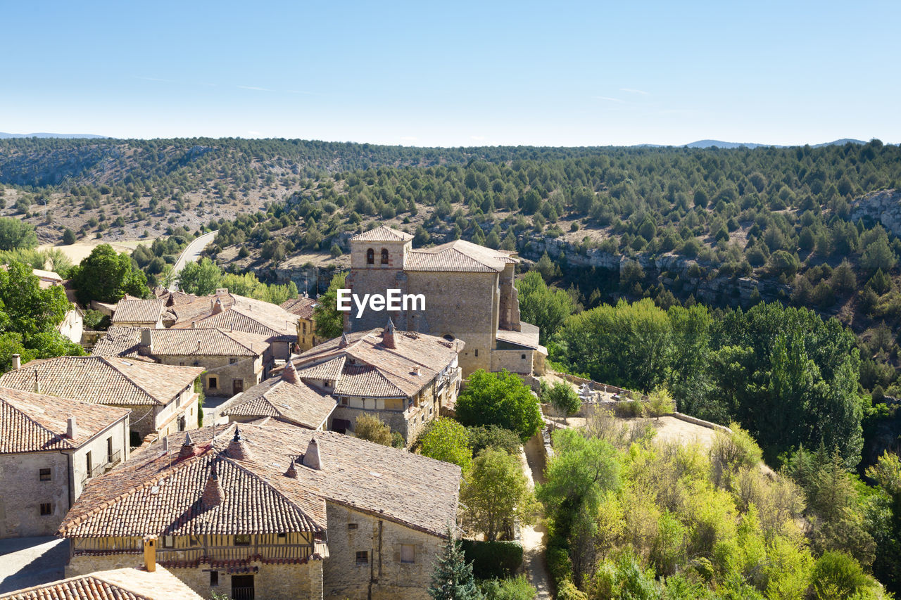 high angle view of houses in town