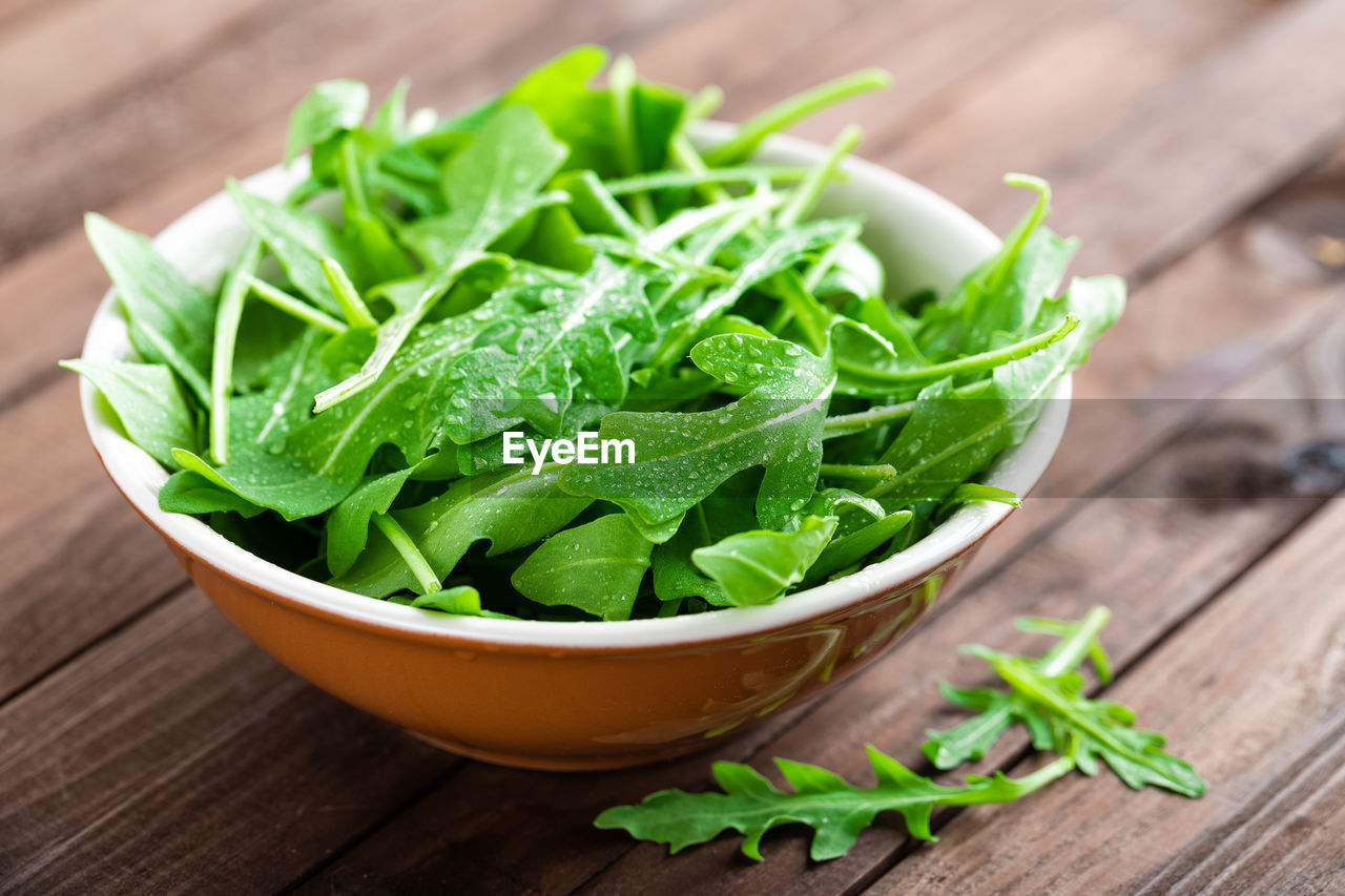 high angle view of green leaves on table