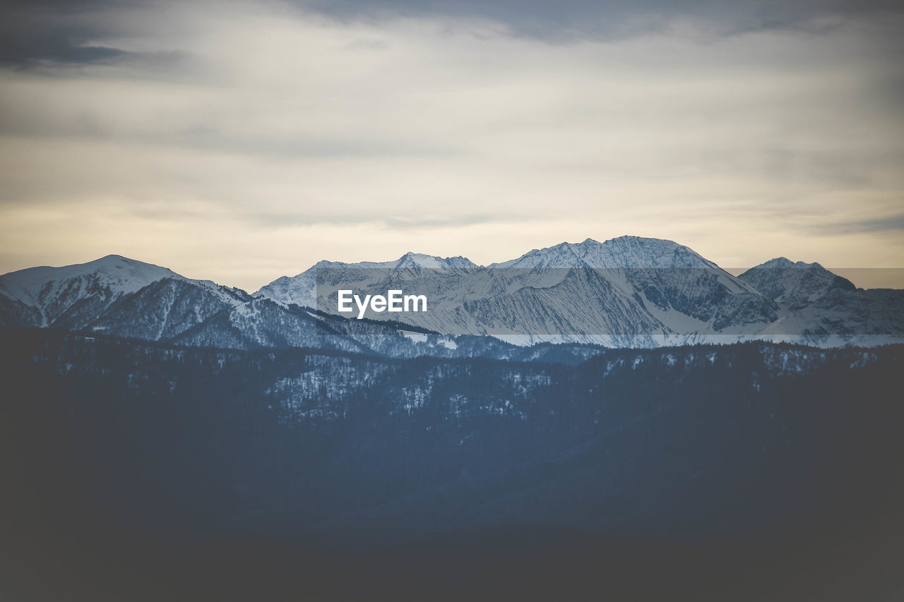 Snowy mountain peaks view