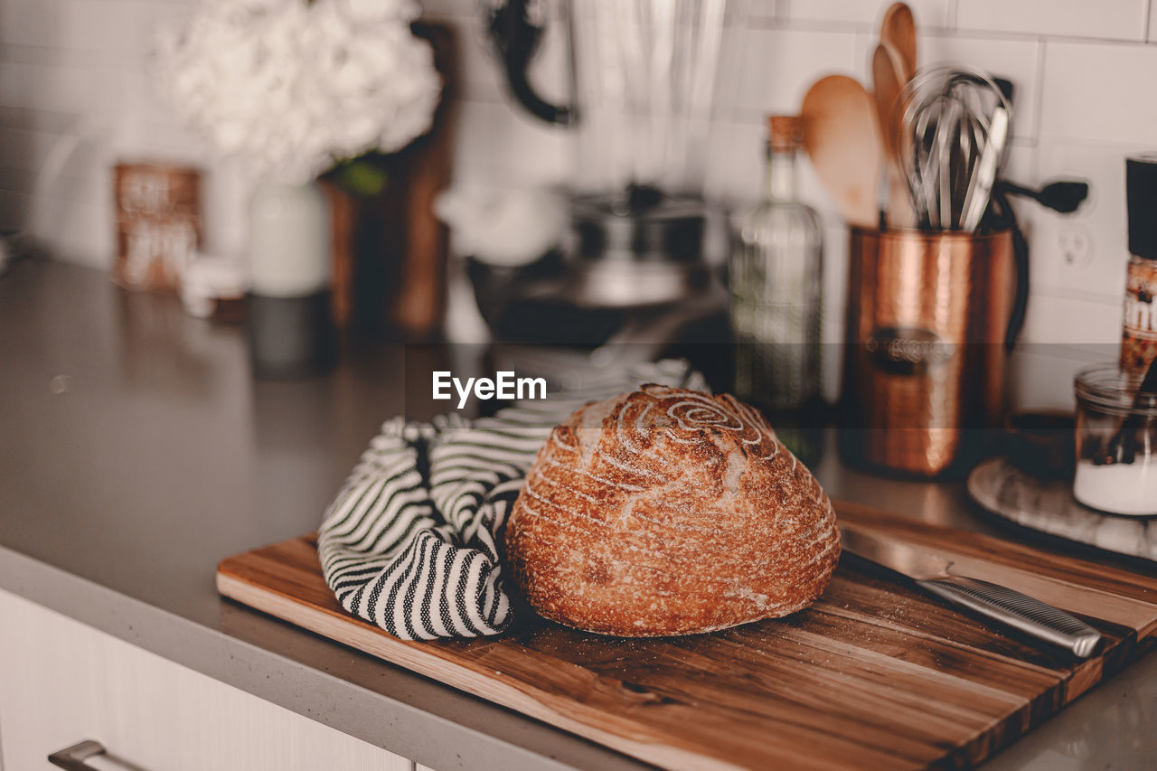 Close-up of food on table at kitchen counter