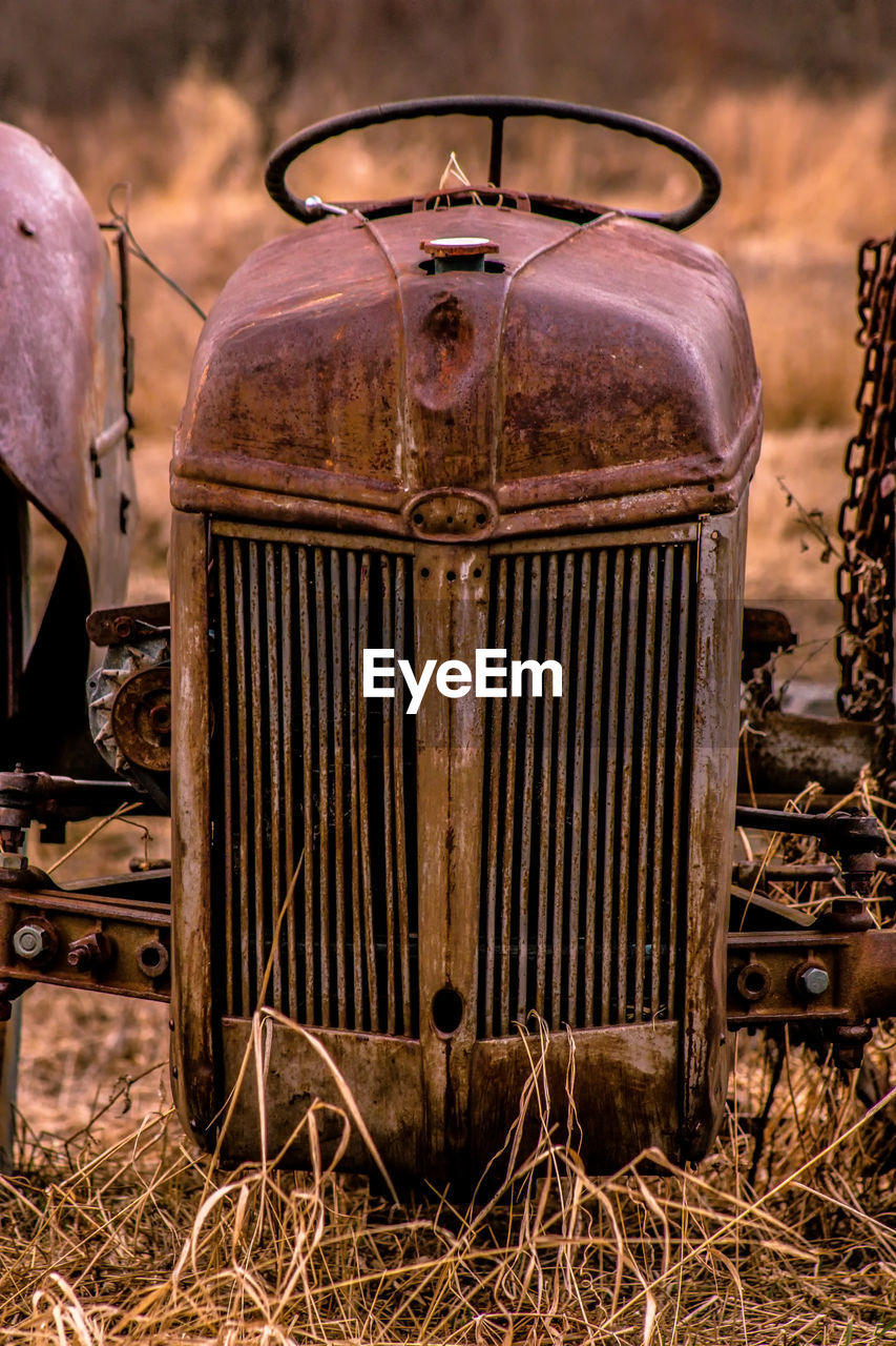 Close-up of rusty tractor