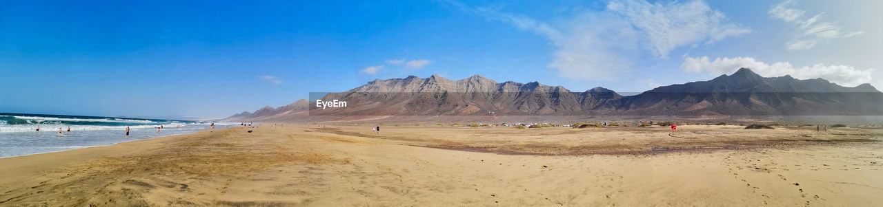 Panorama view of mountains photographed from cofete beach, jandia natural park fuerteventura spain