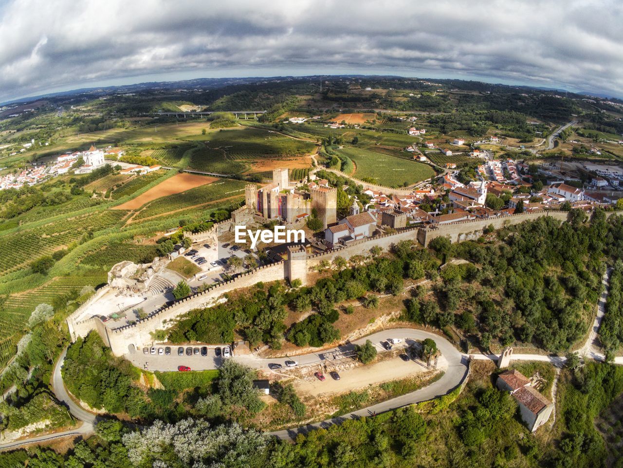 High angle view of old village castle Óbidos portugal