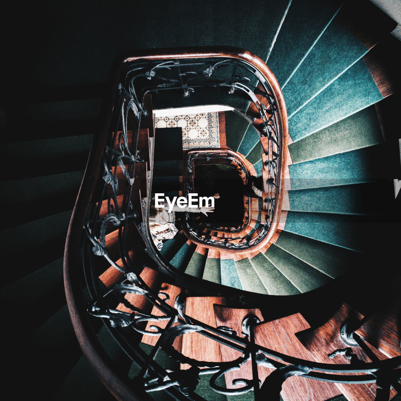 Directly above view of spiral staircase